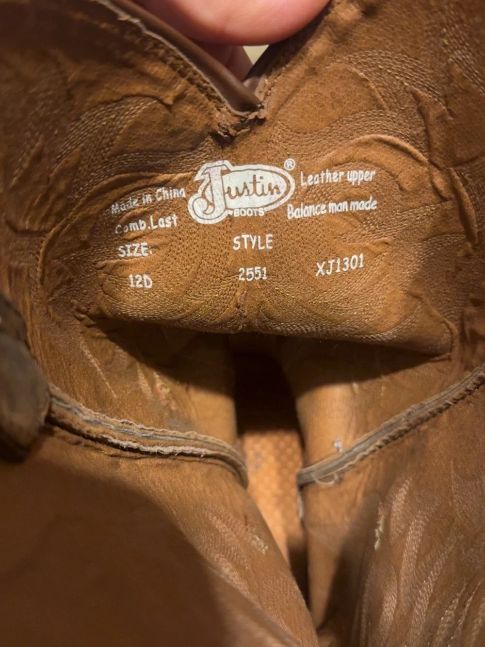 Justin Boots Brown Leather Cowboy Boots with Yellow Logo Print